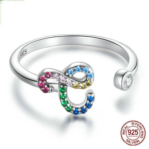 Title 14, Colorful Zircon 26 Letters Ring, Fashion Everyd...