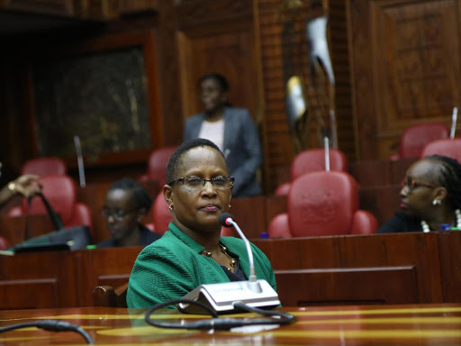 Judith Pareno who is CORD'S nominee for election as a member of the East Africa Legislative Assembly appears before the interviewing panel in Parliament May 11,2017. /HEZRON NJOROGE