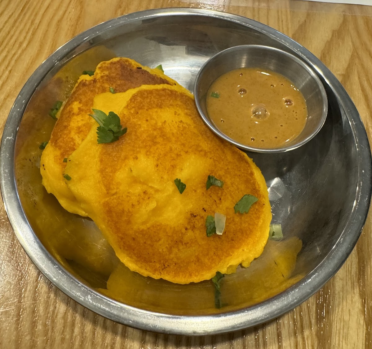 Llapingacho cakes (cheese, potato cake, served with the side of peanut sauce)