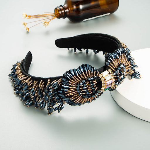 Title 4, Baroque Crystal Fringed Headband With Wide Side