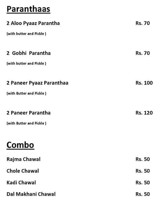 Punjabi Ghar menu 