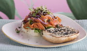 Bagel topped with vegan cashew 'cream cheese' and pawpaw 'smoked salmon'. This dish is one of the top sellers at Kaylee's Eatery in Joburg.