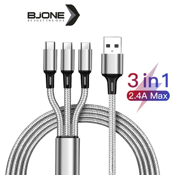 Dây Cáp Sạc Truyền Dữ Liệu Bjone 3 Trong 1 2.4A Cổng Type C Micro Usb Lightning Thích Hợp Cho Android Ios