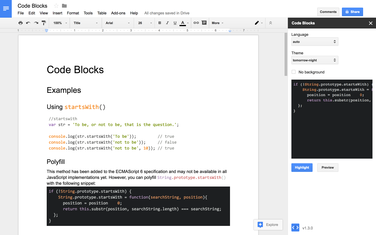 Code Blocks - Google Workspace Marketplace