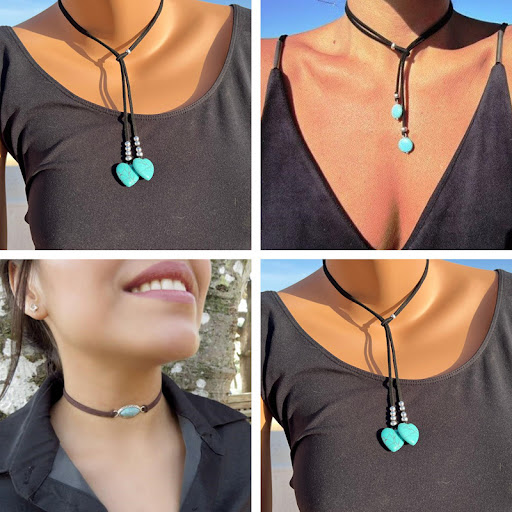 Title 1, Turquoise Double Layer Flannel Rope Necklace Ar...