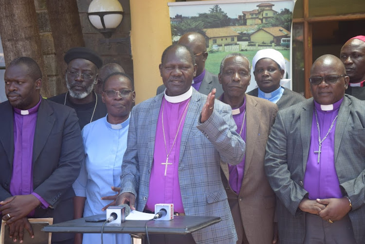 National Council of Churches of Kenya (NCCK) Nyanza regional chairman Bishop David Kodia during a media conference in Kisumu.