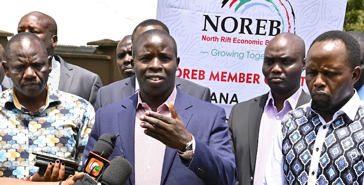 Governors Jonathan Bii, Stephen Sang and George Natembeya after a North Rift Economic Bloc meeting in Eldoret on October 28, 2022