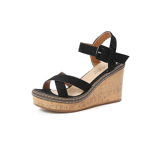 Title 5, Womens Wedge Heel Buckle Suede Open-toe Sandal...