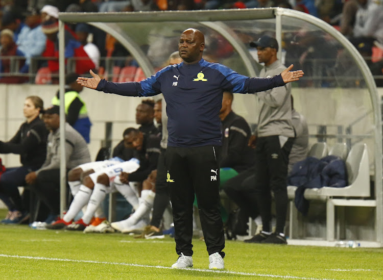 Pitso Mosimane head coach of Mamelodi Sundowns during the Absa Premiership match between Chippa United and Mamelodi Sundowns at Nelson Mandela Stadium on August 14, 2019 in Port Elizabeth, South Africa.