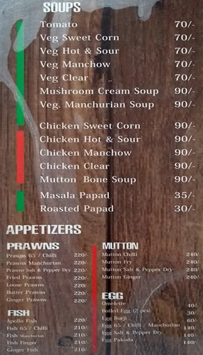 Sri Ruchi Restuarant menu 