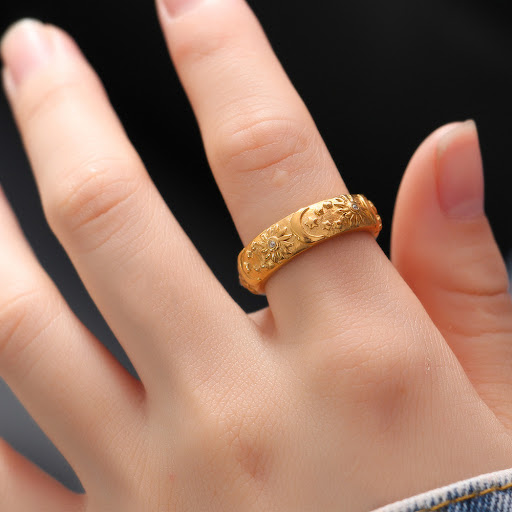 Title 2, Stainless steel rings with zircon stones, Sun M...