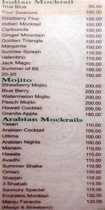 Cafe Arabica menu 