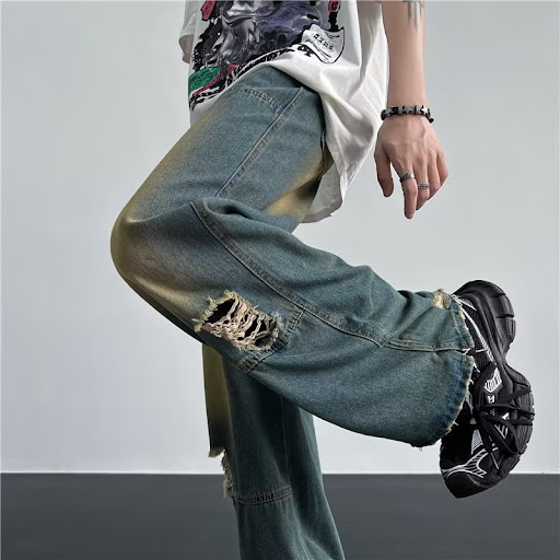 Title 9, Ripped Retro Blue Contrast Color Jeans. Get tha...