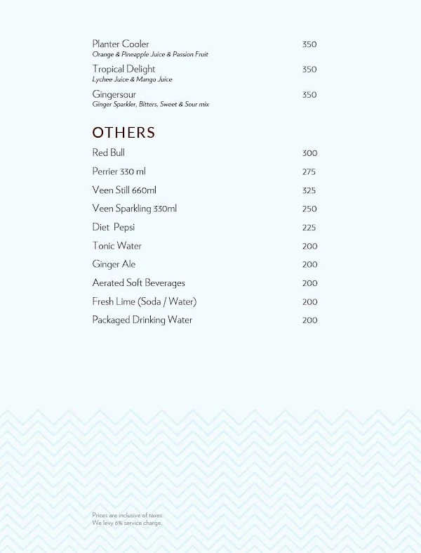 Above Sea Level - The Raintree menu 