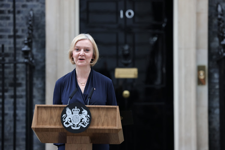 Prime Minister Liz Truss announces her resignation at Downing Street on October 20, 2022 in London, England.