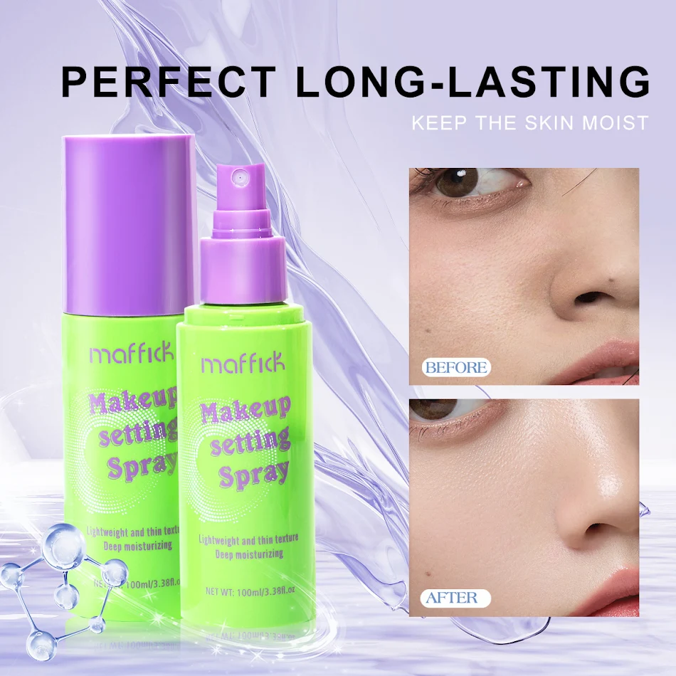 Spray fixateur de maquillage hydratant longue durée. Rafraîchit, hydrate et prolonge la tenue du maquillage pour un fini parfait et éclatant.