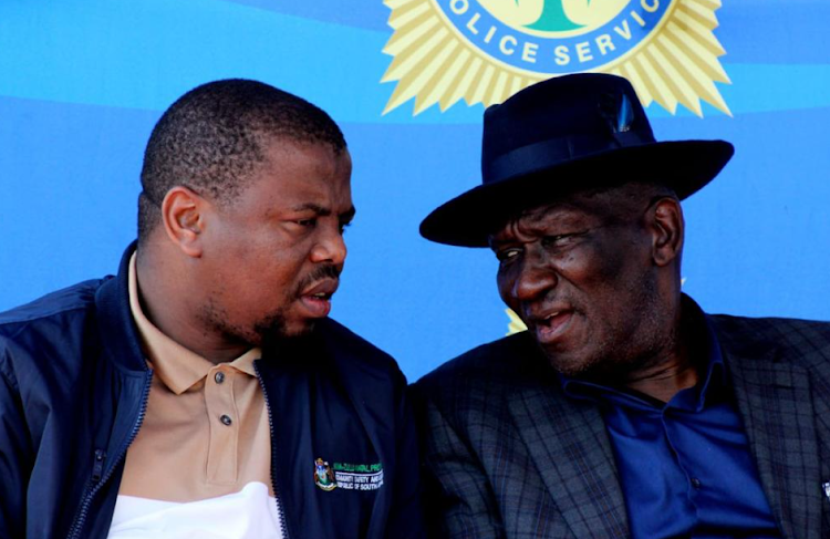 Police minister Bheki Cele and MEC for transport, community safety and liaison in KZN Sipho Hlomuka at an imbizo in Umlazi.