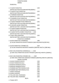 Paratha Box menu 1