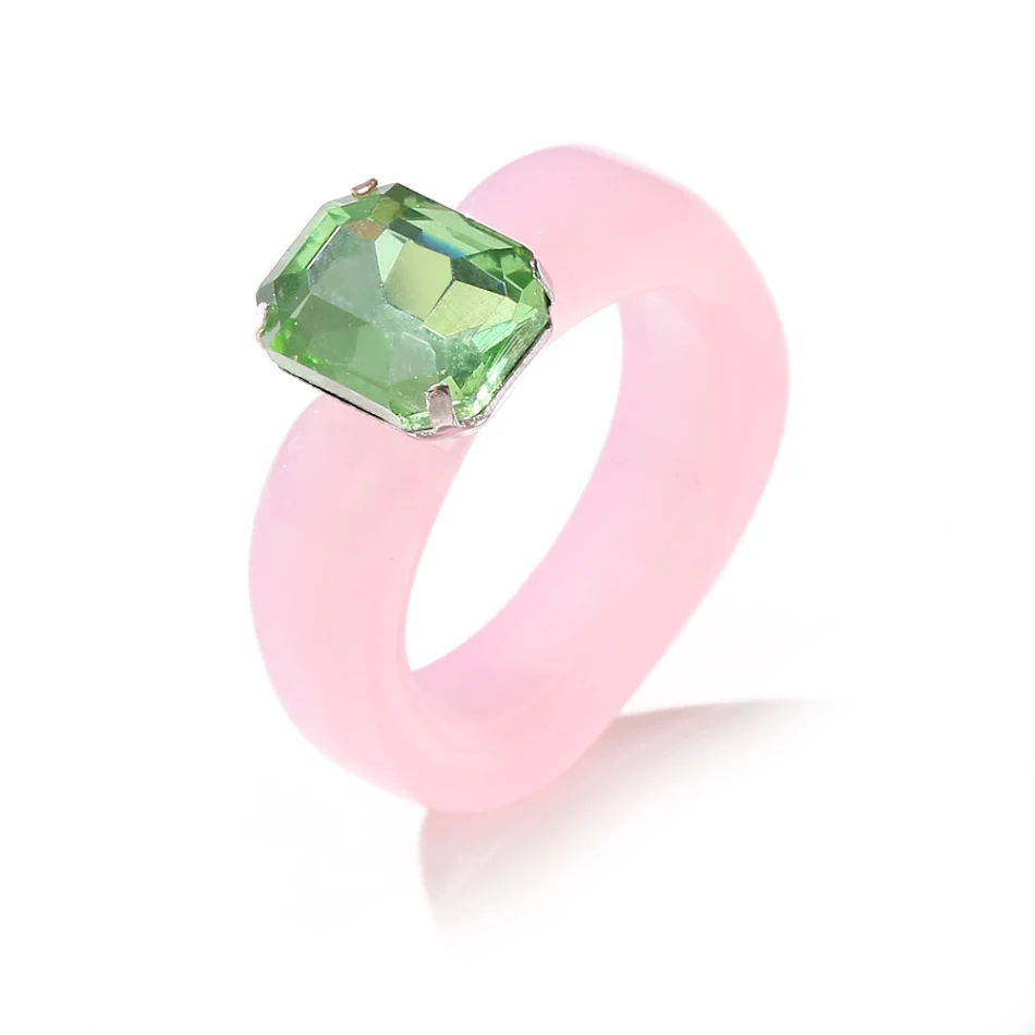 Anillo de resina geométrica con diamantes de imitación, gema de acrílico de color, accesorio de moda llamativo y elegante para mujeres.