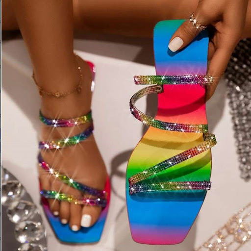 Title 4, Womens Color Rhinestone Flat Bottom Square Hea...