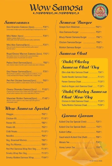 Wow Samosa menu 