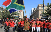 EFF supporters gather at the Pretoria Church Square.  