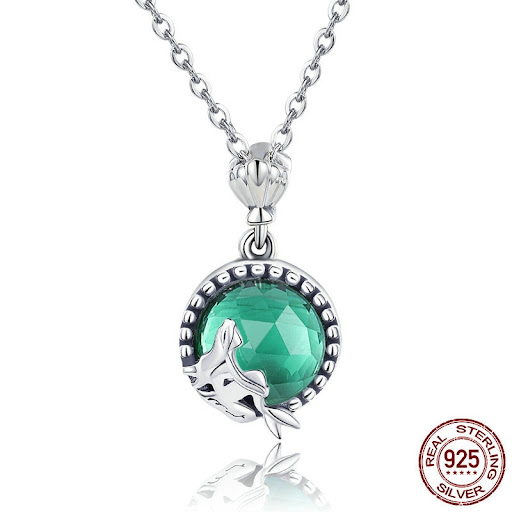 Title 4, S925 Sterling Silver Inlaid Round Glass Necklace