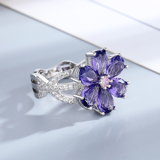 Title 5, Fashion Exquisite Sweet Flowers Ring Niche Cher...