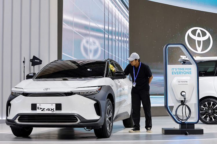 Toyota's Electric Vehicle bZ4X is displayed during the Gaikindo Indonesia International Auto Show in August 2023. Picture: REUTERS