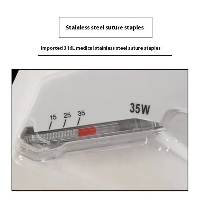 Grampeador de pele descartável 35W Traceless com pinos de titânio para fechamento de feridas rápido e com cicatriz mínima.