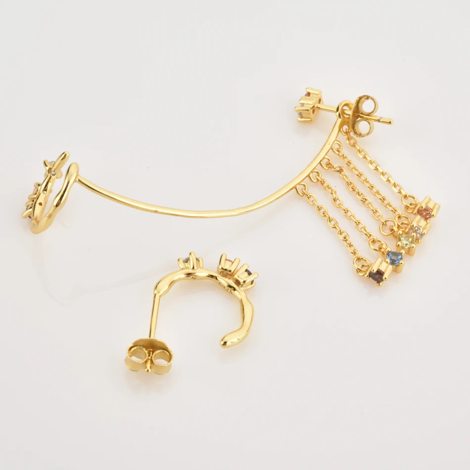 S925 Sterling zilveren oorstekers met ingelegde kleurrijke kristallen en kwastjes, stijlvolle dames sieraden