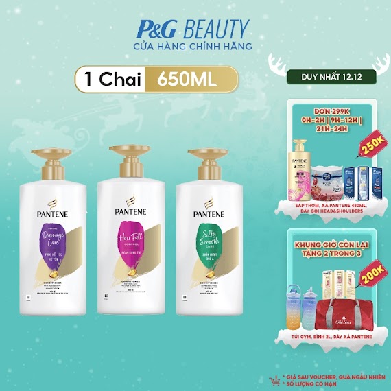 Dầu Xả Pantene Chai 650Ml Ngăn Rụng Tóc / Mượt Mà Óng Ả / Chăm Sóc Hư Tổn