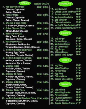 Ice Park Restaurant menu 