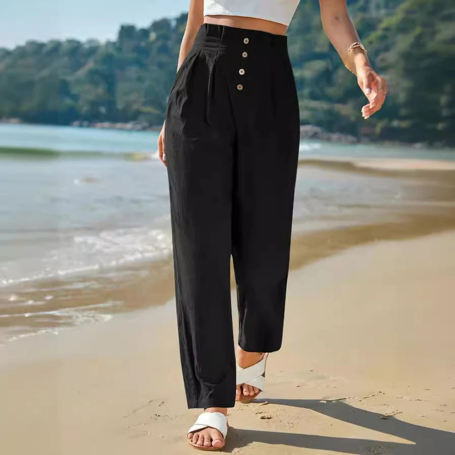 Pantalones casuales de cintura alta para mujer Comodidad y estilo combinados Perfectos para el día a día Ajuste favorecedor en varios colores y tallas.
