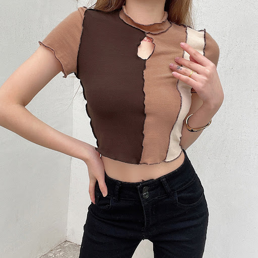 Title 4, Anti-car Stitching Hit Color Cutout Short-sleev...