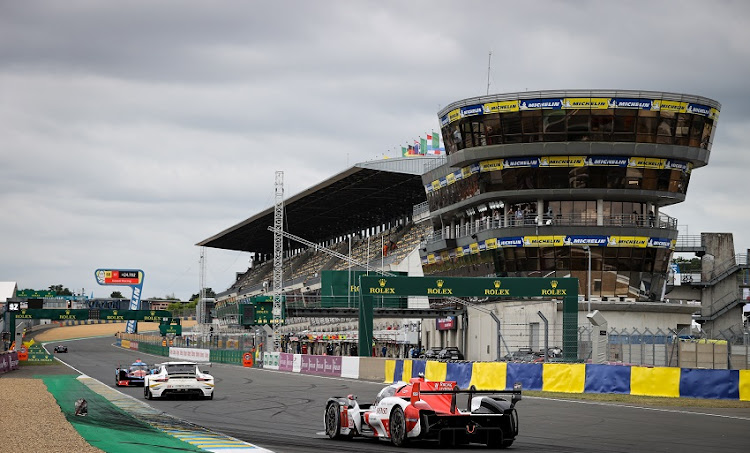 The #07 Toyota Gazoo Racing Toyota GR010 Hybrid of Mike Conway, Kamui Kobayashi, and Jose Maria Lopez in action on August 18, 2021 in Le Mans, France.