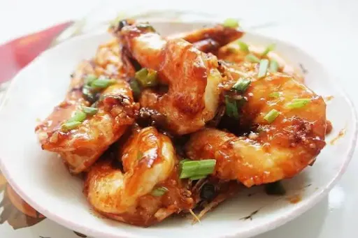 Butter Garlic Prawns, Steamed Pak Choi