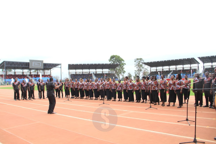 A choir entertains guests during KDF farewell ceremony for President Uhuru Kenyatta at Ulinzi Complex on September 9, 2022.