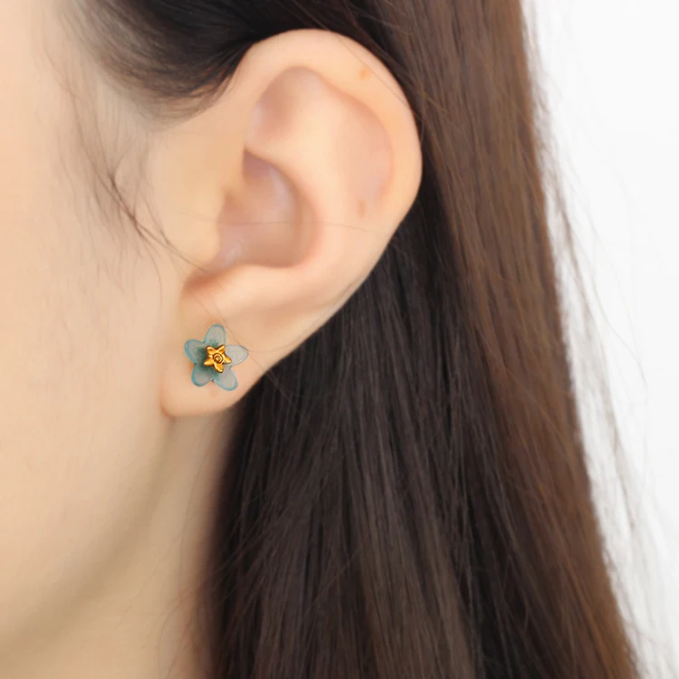 Title 5, Boucles doreilles Fleur Bleue Accessoires Femm...