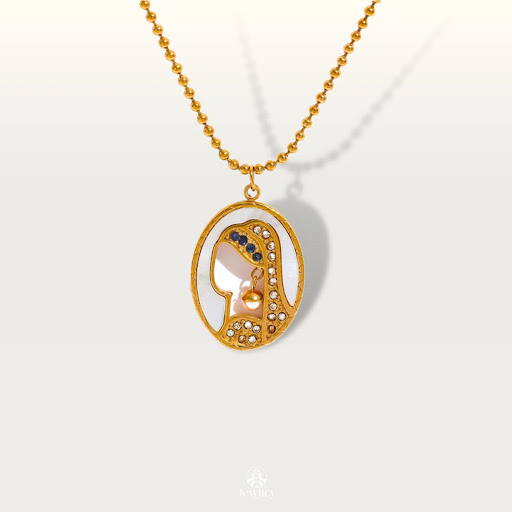 Title 2, Vintage Pearl Girl Pendant Necklace Stainless S...