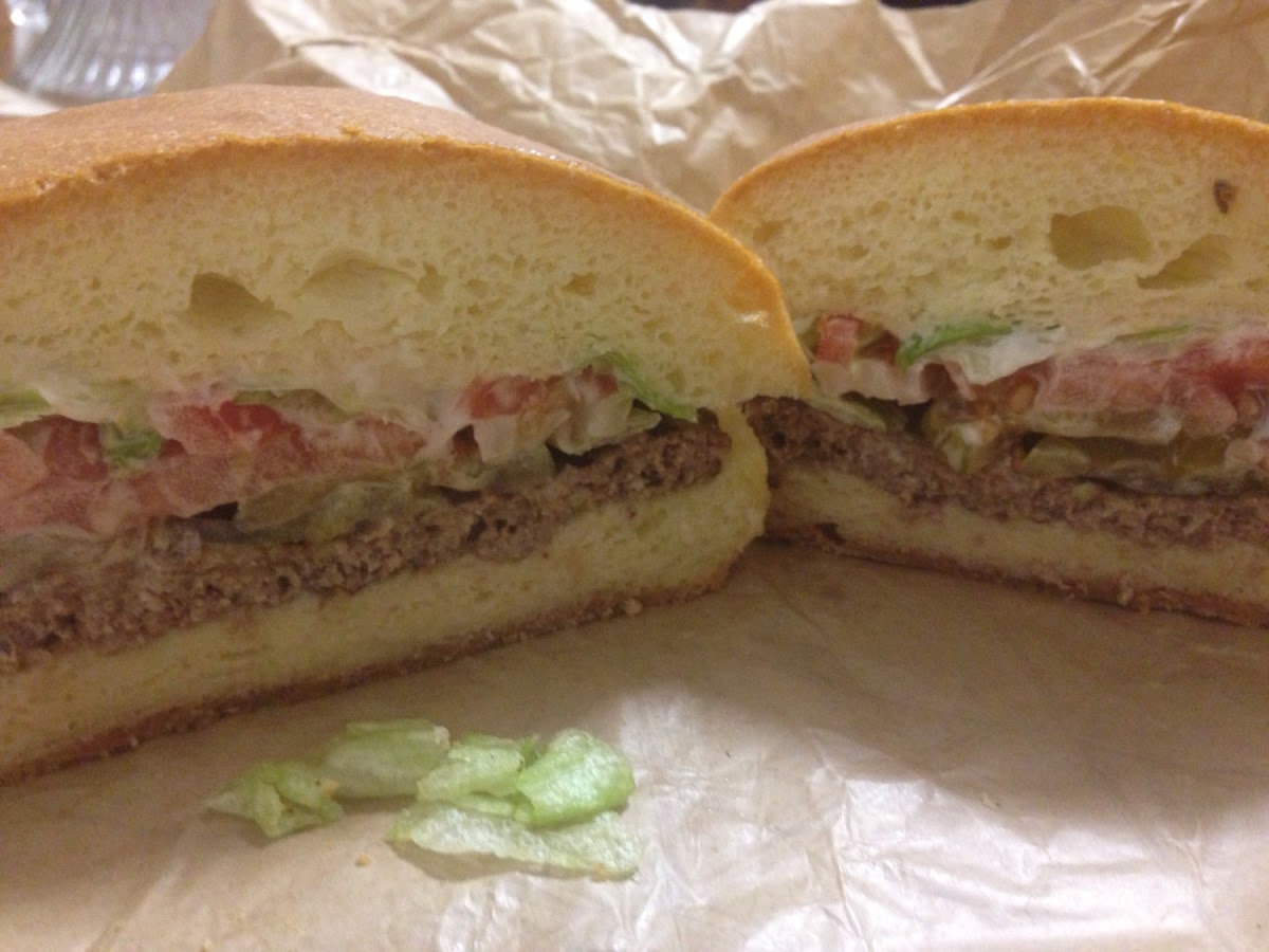 Whopper on a celiac specialties hamburger bun