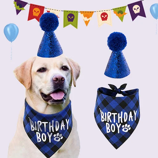 Scottish Style Pet Birthday Celebrate Scarf Washable Cotton Grid Saliva Towel Pet Hat Cat Dog Puppy Kitten Triangle Kerc