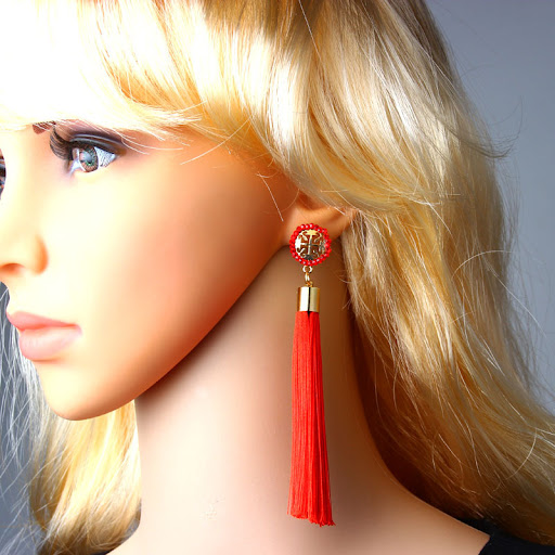 Title 24, Long Elegant Tassel Earrings Diamond-embedded R...