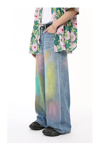 Title 4, Colorful Graffiti Blooming Wide-leg Jeans. Embr...