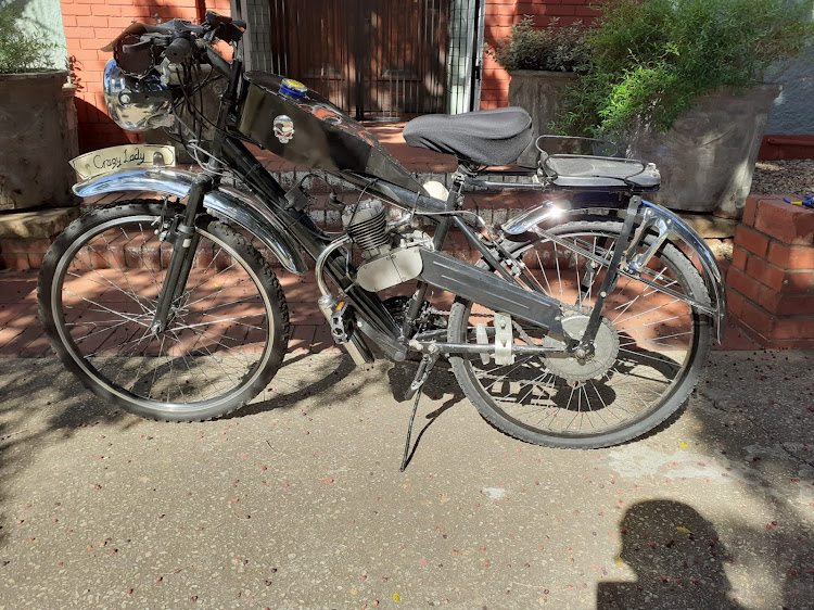 Christina Engela converted a motorised mountain bike into and old-school motorcycle