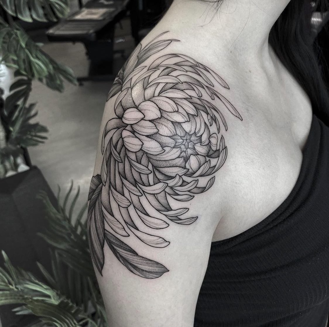 Chrysanthemum Classy Shoulder Tattoos Female