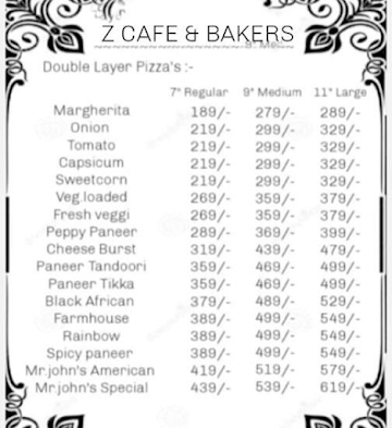 Z Cafe & Bakers menu 