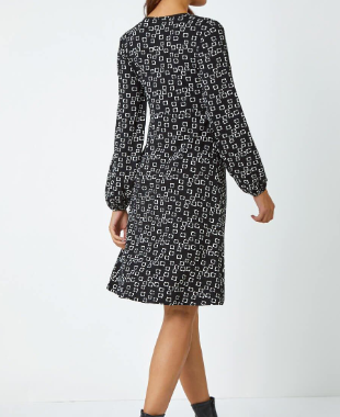 Dames Casual Jurk met Lange Mouwen en Vierkant Patroon Rok — Comfortabel en Veelzijdig — Perfect voor Dagelijks Gebruik — Stijlvol en Praktisch