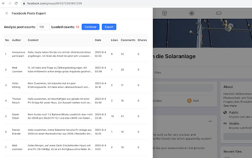 Facebook Group/Page Posts Extractor/Analysis