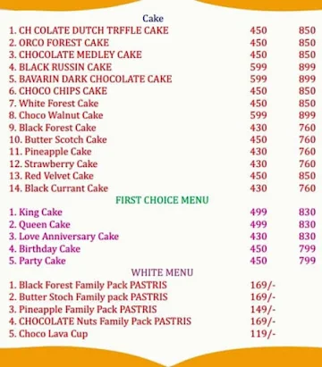 Cake Box menu 